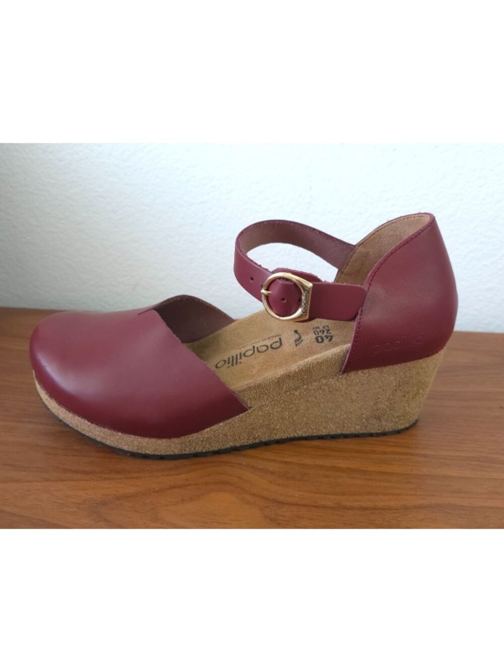 Papillio X Birkenstock Mary Wine Leather Wedge Pump Sandals Sz 40EU / 9US